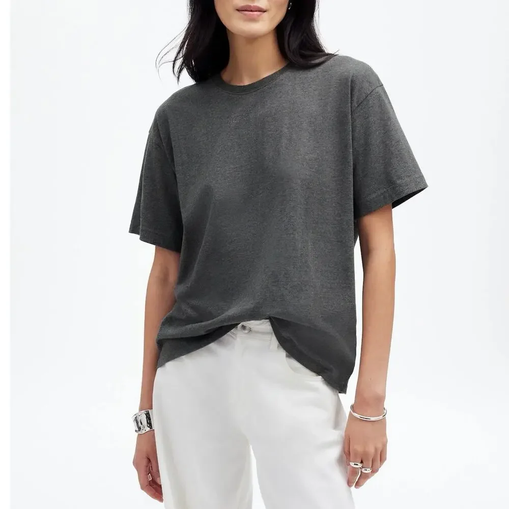 NWT Madewell 100% Cotton Relaxed Oversized Tee Heather Basalt Grey Size XS - Picture 2 of 10
